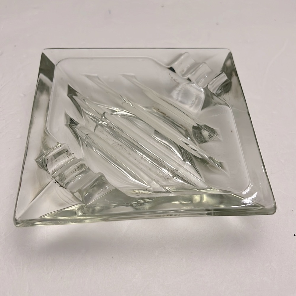 MCM Vintage Heavy Crystal Glass Ashtray